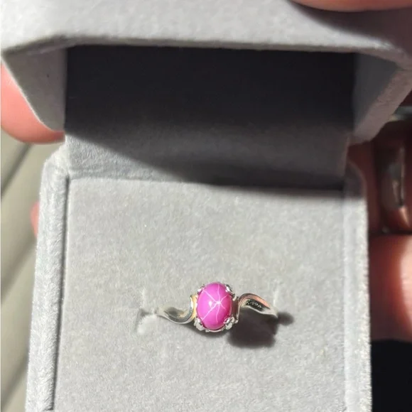 Natural six pointed Pink Ruby Star Sapphire 925 Sterling Silver Ring size 5.5 - Picture 3 of 10